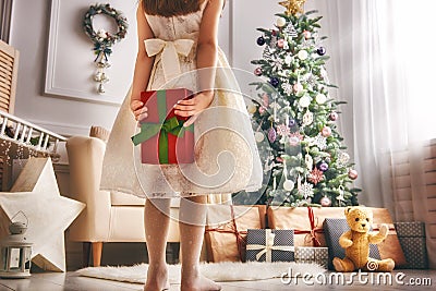 Girl with Christmas present Stock Photo