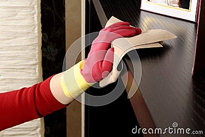 Girl cleaning the house Stock Photo