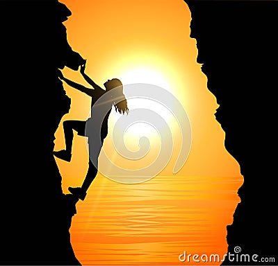 Girl climbing on mountain Vector Illustration