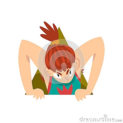 Girl Climbing Out of Triangular Shape Cartoon Vector Illustration Vector Illustration