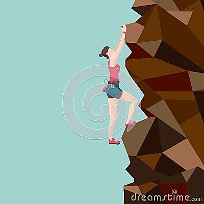 Girl is climbing on a rock Vector Illustration