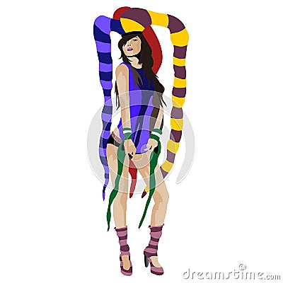 Girl-clown, vector illustration, beautiful girl in the clothes of a jester posing Vector Illustration