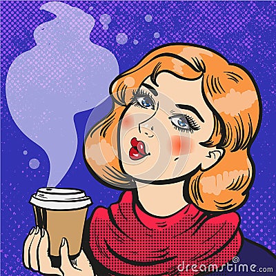 Girl with coffee pop art comics Vector Illustration