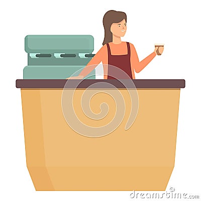 Girl coffee seller icon cartoon vector. Teenager first job Vector Illustration