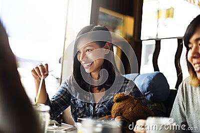 Girl Coffee Shop Drinking Beverage Cafe Restaurant Concept Stock Photo