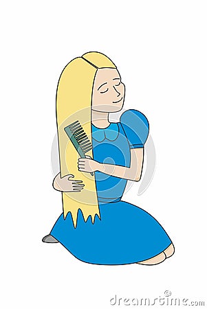 Girl comb Vector Illustration