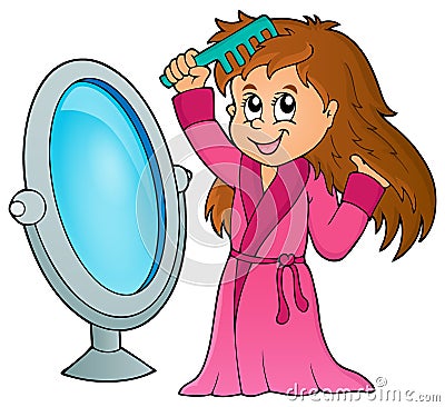 Girl combing hair theme 1 Vector Illustration