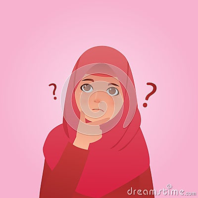 Girl Confusing Expression, Cartoon Vector Illustration Stock Photo