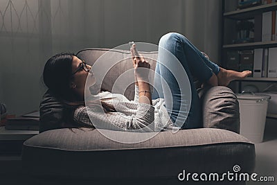 Girl connecting late at night Stock Photo