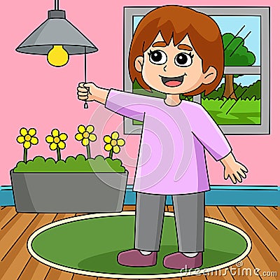 Girl Conserving Energy Colored Cartoon Vector Illustration