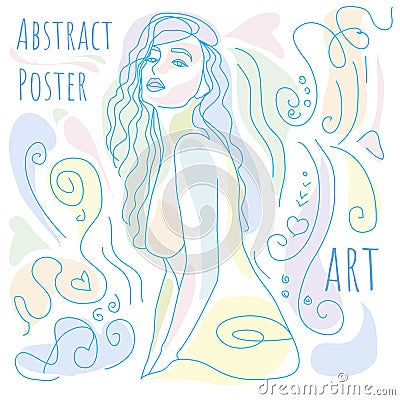 Girl contour sexy and water abstraction near art Vector Illustration