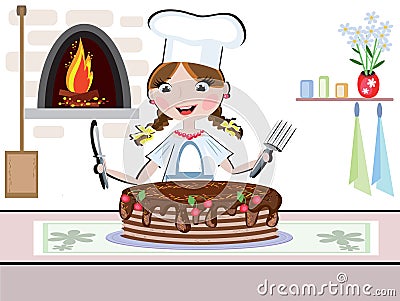 Girl cook Vector Illustration