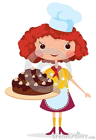 Girl cook with cake Vector Illustration