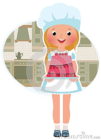 Girl cook with cake Vector Illustration