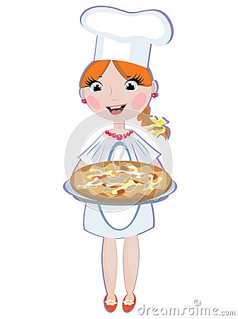 Girl cook with pizza Vector Illustration