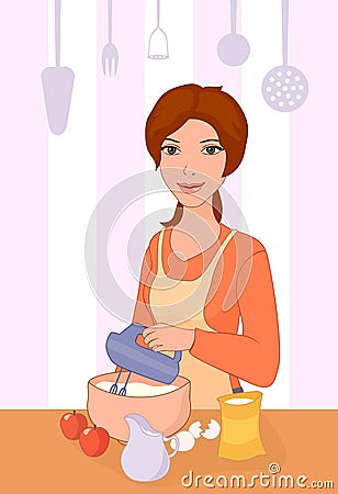 Girl cooking Vector Illustration