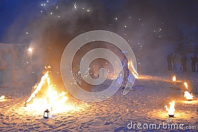 girl cosplay snow queen, Republic of Karelia, Ruskealla mountain park, 07/01/2019 Editorial Stock Photo