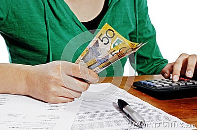 Girl counting money Stock Photo