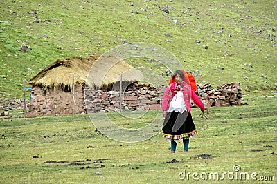 Girl in the countryside in Peru Editorial Stock Photo