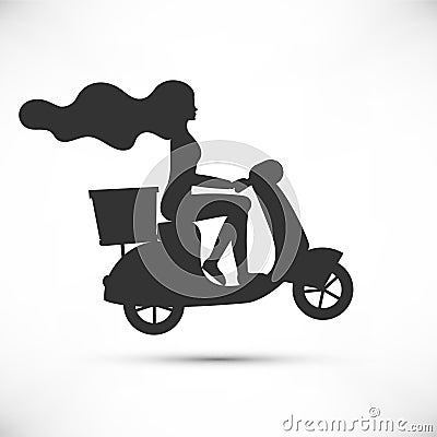 Girl courier on scooter silhouette Vector Illustration