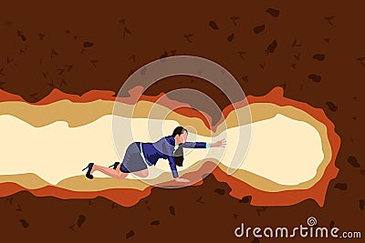 Girl crawl cave Vector Illustration