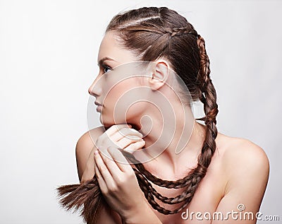 Girl with creative hair-do Stock Photo