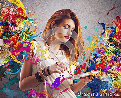 Girl creative painter Stock Photo