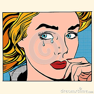 Girl crying woman face Vector Illustration