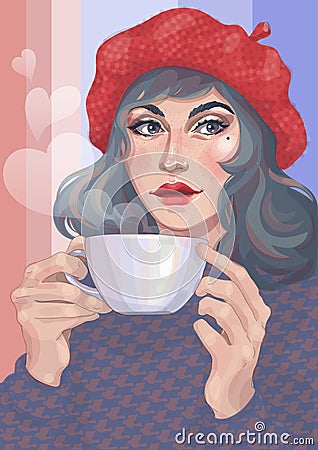 Girl with a cup of hot drink Vector Illustration