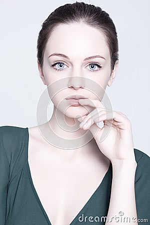 Girl curious wondering and hesitating about idea Stock Photo