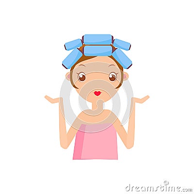 Girl With Curlers Vector Illustration