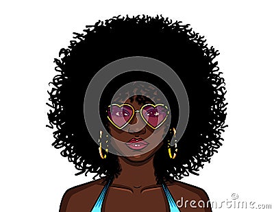 Girl with curly afro hairstyle and dark skin Cartoon Illustration