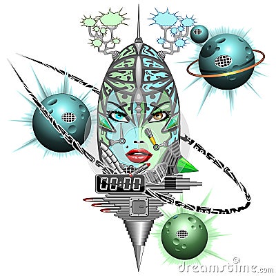 Girl Cyber Fantasy Robot Vector Illustration