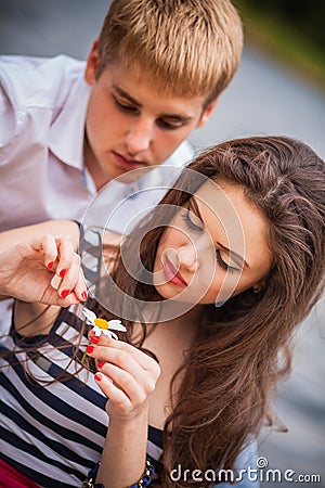 Girl, daisy, petals, Stock Photo