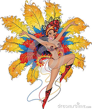 Girl dancer in the Brazilian carnival. Vector Illustration