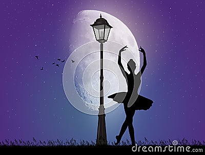 Girl dancing with tutu in the moonlight Stock Photo