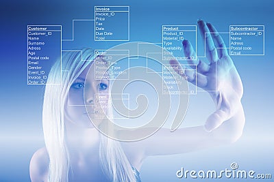 Girl with Database Tables Stock Photo