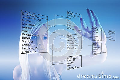 Girl with Database Tables Stock Photo