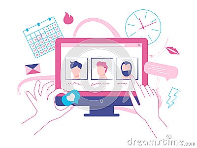 Girl is on a dating site. Vector Illustration