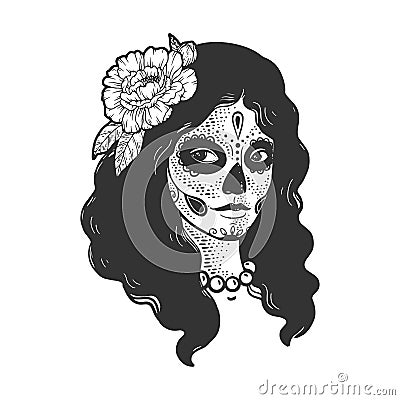 girl in day of the dead makeup sketch vector Cartoon Illustration