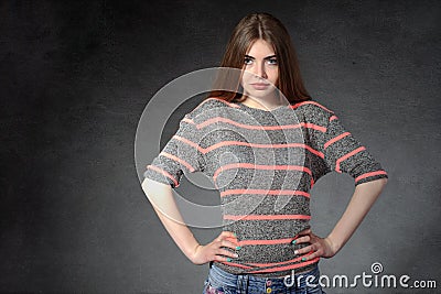 Girl demonstrates the confidence or indignation Stock Photo