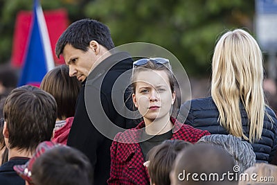 Girl on the demonstration on Prague Wenceslas square against the current government Editorial Stock Photo