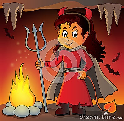 Girl in devil costume image 2 Vector Illustration