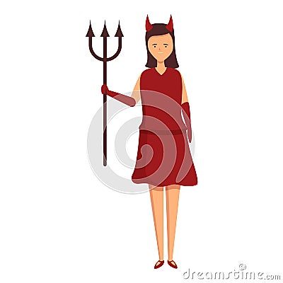 Girl devil fork costume icon cartoon vector. Cute kid Vector Illustration