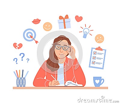 Girl diary concept on white background. Vector Illustration