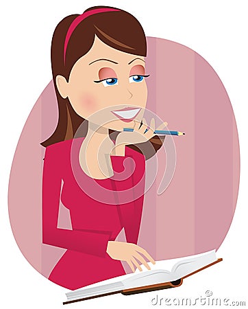 Girl and diary Vector Illustration