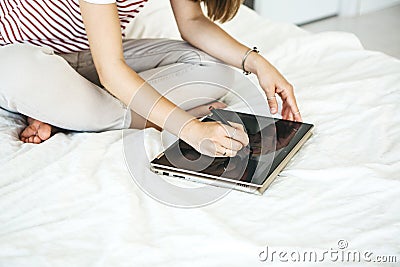 Girl digital artist draws Stock Photo