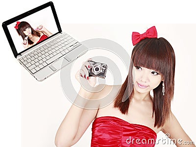 Girl with digital camera Stock Photo