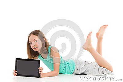 Girl with digital tablet Stock Photo