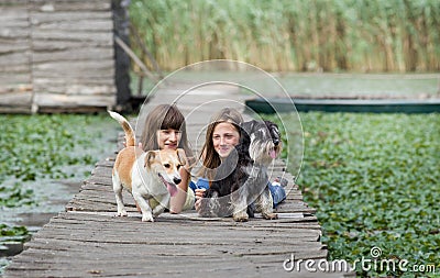 Girl with dogs Stock Photo